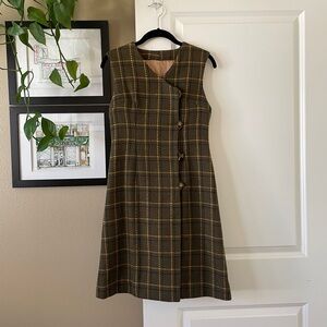 Vintage 1960s/1970s Tweed Sleeveless Dress - Green/Yellow, Size Small
